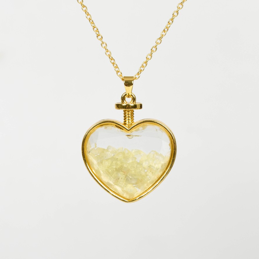 Crystal Chips In Heart Glass Pendant Necklace